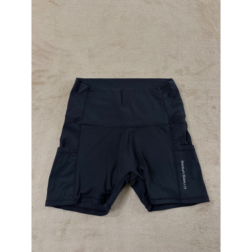 Gymreapers Gym shorts women's Large Black high-rise waist and side pockets EUC